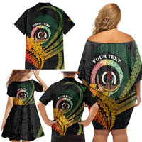 Personalised Vanuatu Independence Day Family Matching Off Shoulder Short Dress and Hawaiian Shirt July 30 Pig Tusk Long God Yumi Stanap LT14 - Polynesian Pride