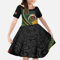 Personalised Vanuatu Independence Day Family Matching Puletasi and Hawaiian Shirt July 30 Pig Tusk Long God Yumi Stanap LT14 Daughter's Dress Black - Polynesian Pride