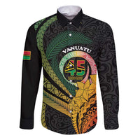 Personalised Vanuatu Independence Day Family Matching Puletasi and Hawaiian Shirt July 30 Pig Tusk Long God Yumi Stanap LT14 Dad's Shirt - Long Sleeve Black - Polynesian Pride
