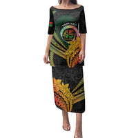 Personalised Vanuatu Independence Day Family Matching Puletasi and Hawaiian Shirt July 30 Pig Tusk Long God Yumi Stanap LT14 Mom's Dress Black - Polynesian Pride
