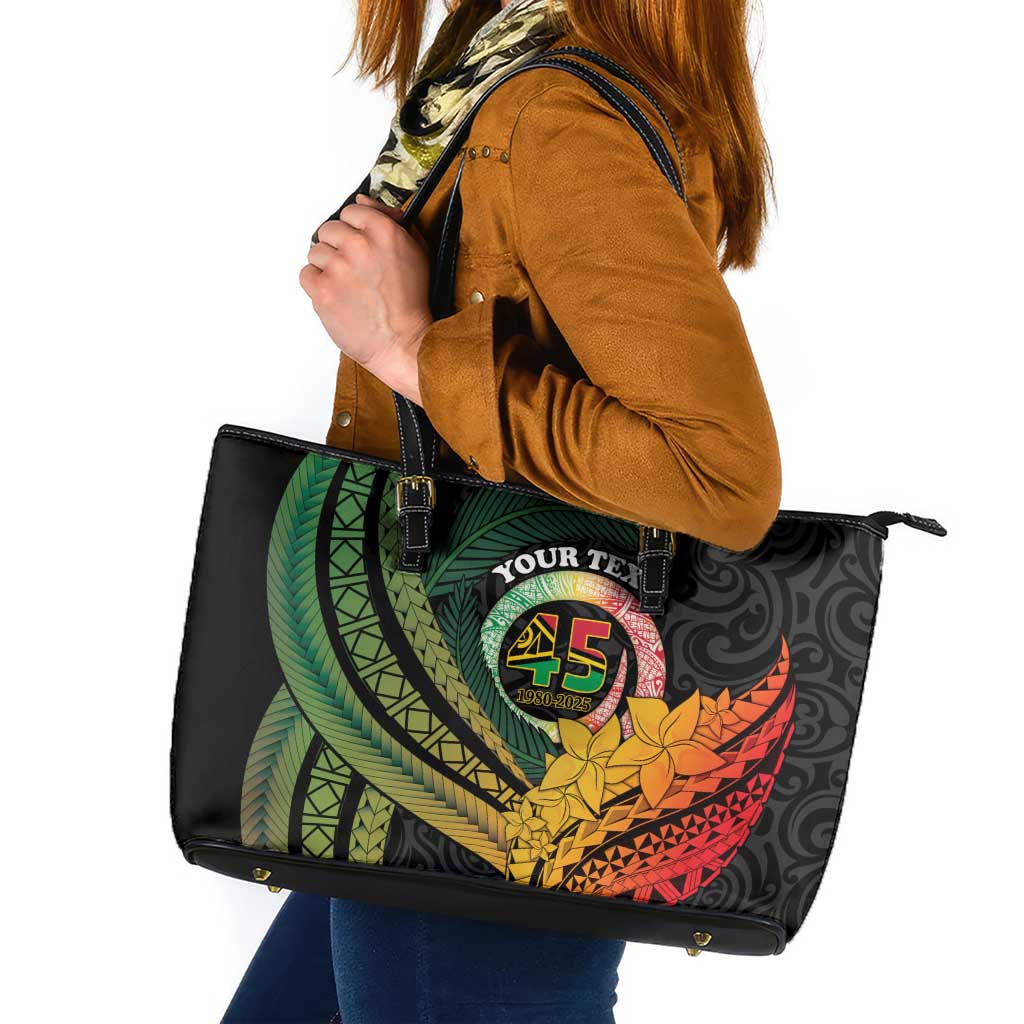 Personalised Vanuatu Independence Day Leather Tote Bag July 30 Pig Tusk Long God Yumi Stanap