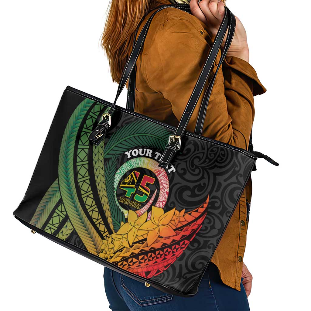 Personalised Vanuatu Independence Day Leather Tote Bag July 30 Pig Tusk Long God Yumi Stanap