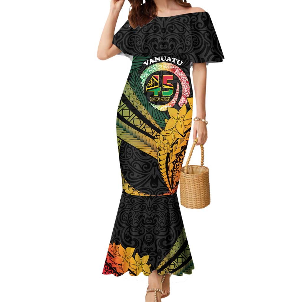 Personalised Vanuatu Independence Day Mermaid Dress July 30 Pig Tusk Long God Yumi Stanap LT14 Women Black - Polynesian Pride