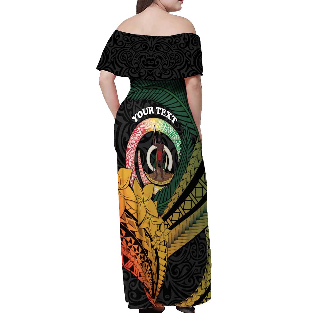 Personalised Vanuatu Independence Day Off Shoulder Maxi Dress July 30 Pig Tusk Long God Yumi Stanap LT14 - Polynesian Pride
