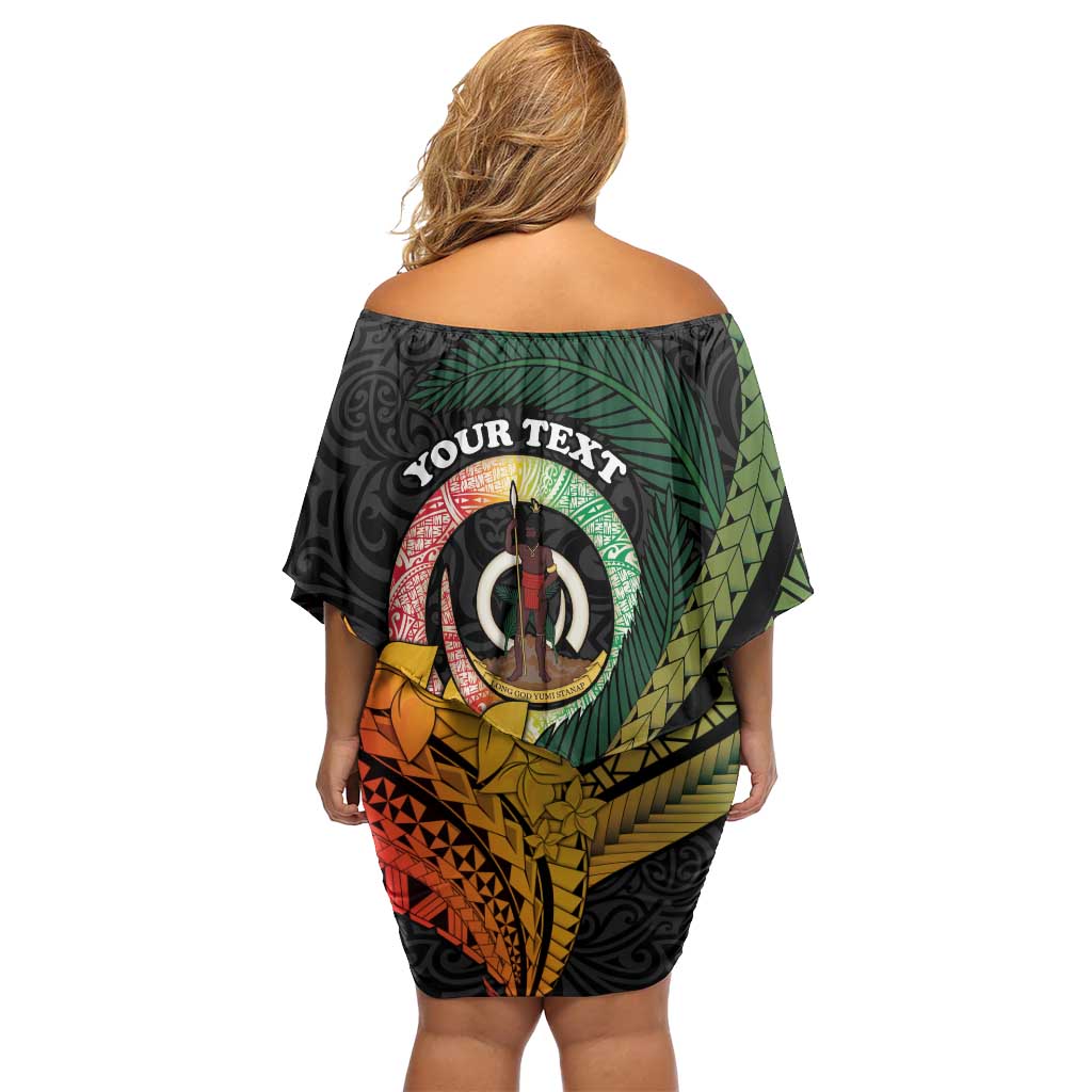 Personalised Vanuatu Independence Day Off Shoulder Short Dress July 30 Pig Tusk Long God Yumi Stanap LT14 - Polynesian Pride