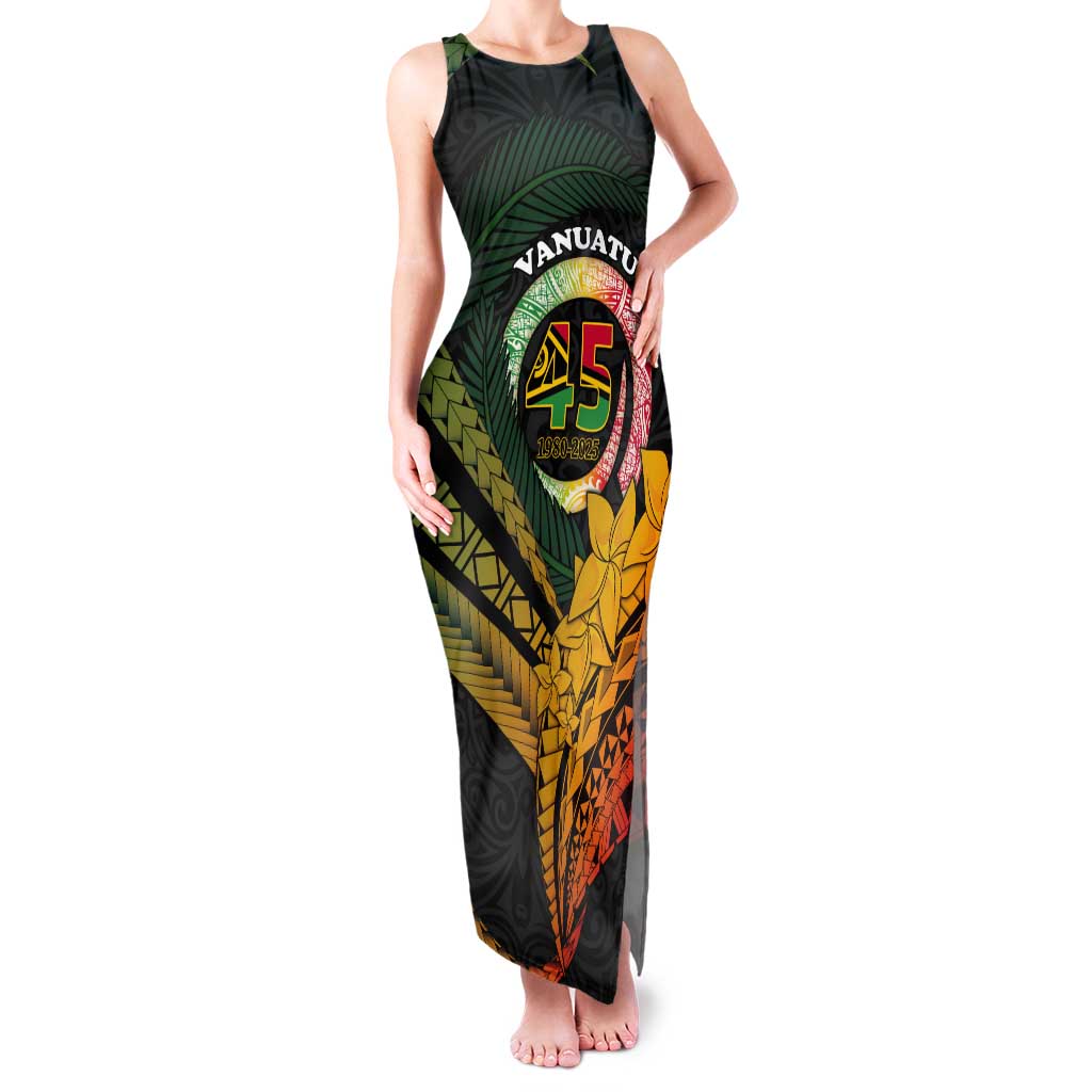 Personalised Vanuatu Independence Day Tank Maxi Dress July 30 Pig Tusk Long God Yumi Stanap LT14 Women Black - Polynesian Pride