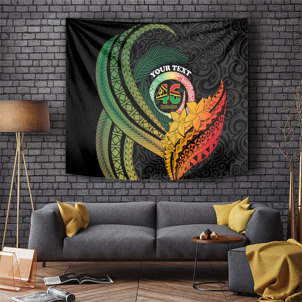 Personalised Vanuatu Independence Day Tapestry July 30 Pig Tusk Long God Yumi Stanap LT14 Black - Polynesian Pride