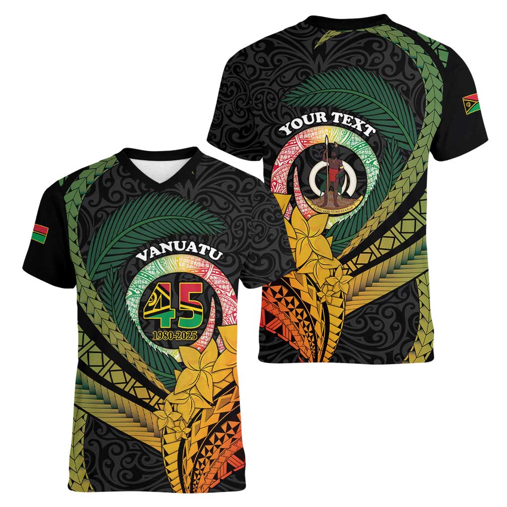 Personalised Vanuatu Independence Day Women V-Neck T-Shirt July 30 Pig Tusk Long God Yumi Stanap LT14 - Polynesian Pride