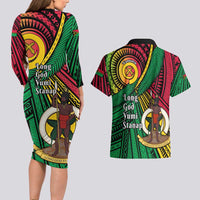 Halo Vanuatu Couples Matching Long Sleeve Bodycon Dress and Hawaiian Shirt Happy 45th Independence Anniversary LT14 - Polynesian Pride