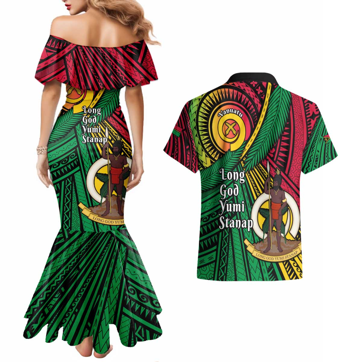 Halo Vanuatu Couples Matching Mermaid Dress and Hawaiian Shirt Happy 45th Independence Anniversary LT14 - Polynesian Pride