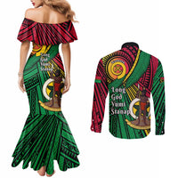 Halo Vanuatu Couples Matching Mermaid Dress and Long Sleeve Button Shirt Happy 45th Independence Anniversary LT14 - Polynesian Pride
