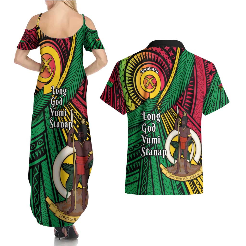 Halo Vanuatu Couples Matching Summer Maxi Dress and Hawaiian Shirt Happy 45th Independence Anniversary LT14 - Polynesian Pride