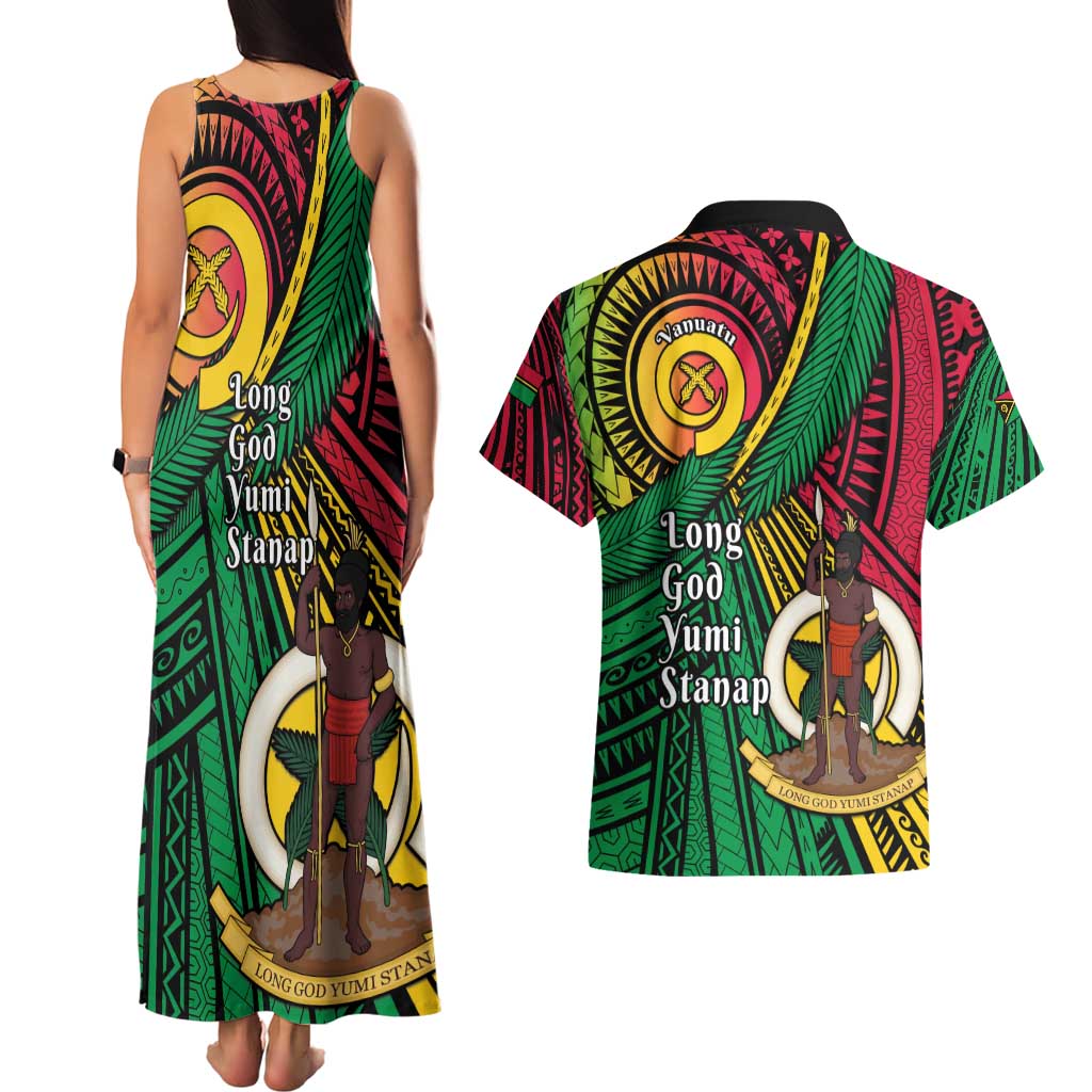 Halo Vanuatu Couples Matching Tank Maxi Dress and Hawaiian Shirt Happy 45th Independence Anniversary LT14 - Polynesian Pride