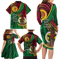 Halo Vanuatu Family Matching Long Sleeve Bodycon Dress and Hawaiian Shirt Happy 45th Independence Anniversary LT14 - Polynesian Pride