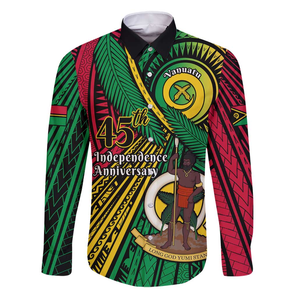 Halo Vanuatu Family Matching Long Sleeve Bodycon Dress and Hawaiian Shirt Happy 45th Independence Anniversary LT14 Dad's Shirt - Long Sleeve Black - Polynesian Pride