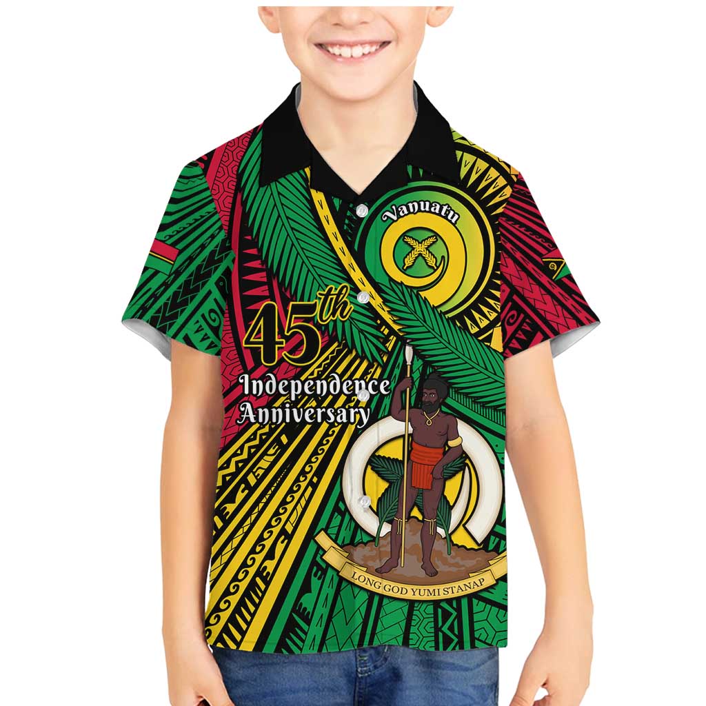 Halo Vanuatu Family Matching Mermaid Dress and Hawaiian Shirt Happy 45th Independence Anniversary LT14 Son's Shirt Black - Polynesian Pride