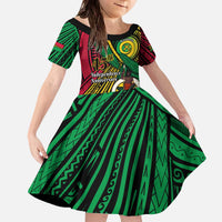Halo Vanuatu Family Matching Off The Shoulder Long Sleeve Dress and Hawaiian Shirt Happy 45th Independence Anniversary LT14 Daughter's Dress Black - Polynesian Pride