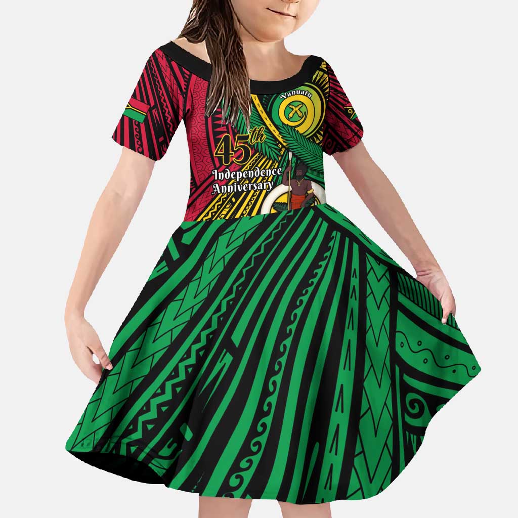Halo Vanuatu Family Matching Off Shoulder Maxi Dress and Hawaiian Shirt Happy 45th Independence Anniversary LT14 Daughter's Dress Black - Polynesian Pride