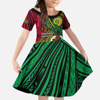 Halo Vanuatu Family Matching Off Shoulder Maxi Dress and Hawaiian Shirt Happy 45th Independence Anniversary LT14 Daughter's Dress Black - Polynesian Pride
