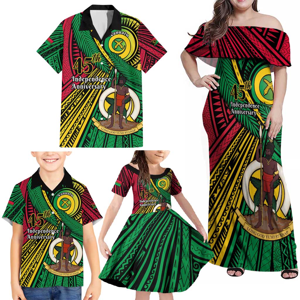 Halo Vanuatu Family Matching Off Shoulder Maxi Dress and Hawaiian Shirt Happy 45th Independence Anniversary LT14 - Polynesian Pride