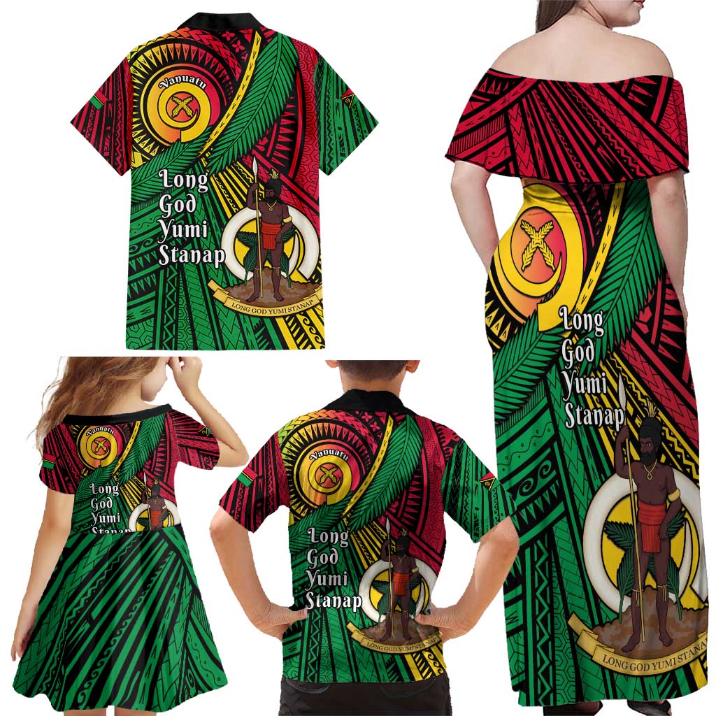 Halo Vanuatu Family Matching Off Shoulder Maxi Dress and Hawaiian Shirt Happy 45th Independence Anniversary LT14 - Polynesian Pride