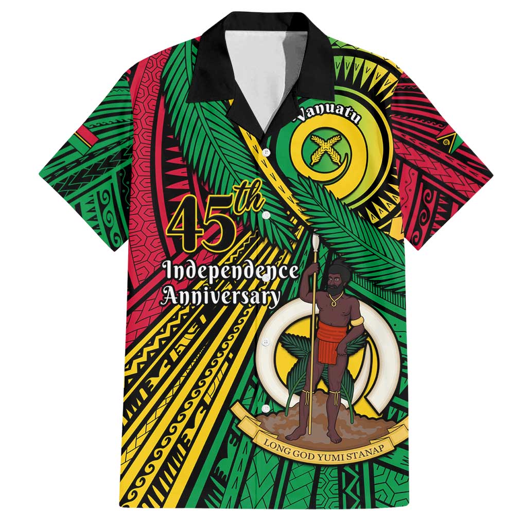 Halo Vanuatu Family Matching Off Shoulder Maxi Dress and Hawaiian Shirt Happy 45th Independence Anniversary LT14 Dad's Shirt - Short Sleeve Black - Polynesian Pride