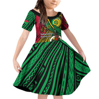 Halo Vanuatu Family Matching Off Shoulder Short Dress and Hawaiian Shirt Happy 45th Independence Anniversary LT14 Daughter's Dress Black - Polynesian Pride