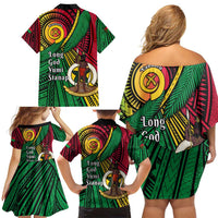 Halo Vanuatu Family Matching Off Shoulder Short Dress and Hawaiian Shirt Happy 45th Independence Anniversary LT14 - Polynesian Pride