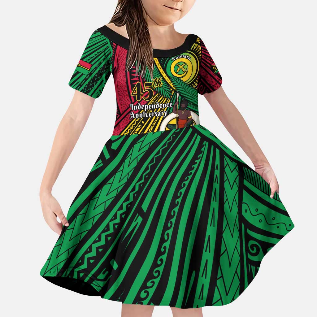 Halo Vanuatu Family Matching Puletasi and Hawaiian Shirt Happy 45th Independence Anniversary LT14 Daughter's Dress Black - Polynesian Pride