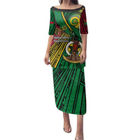 Halo Vanuatu Family Matching Puletasi and Hawaiian Shirt Happy 45th Independence Anniversary LT14 Mom's Dress Black - Polynesian Pride