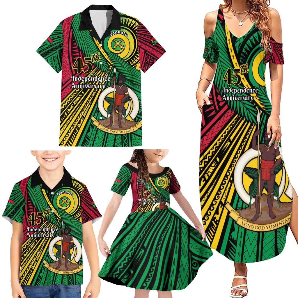 Halo Vanuatu Family Matching Summer Maxi Dress and Hawaiian Shirt Happy 45th Independence Anniversary LT14 - Polynesian Pride