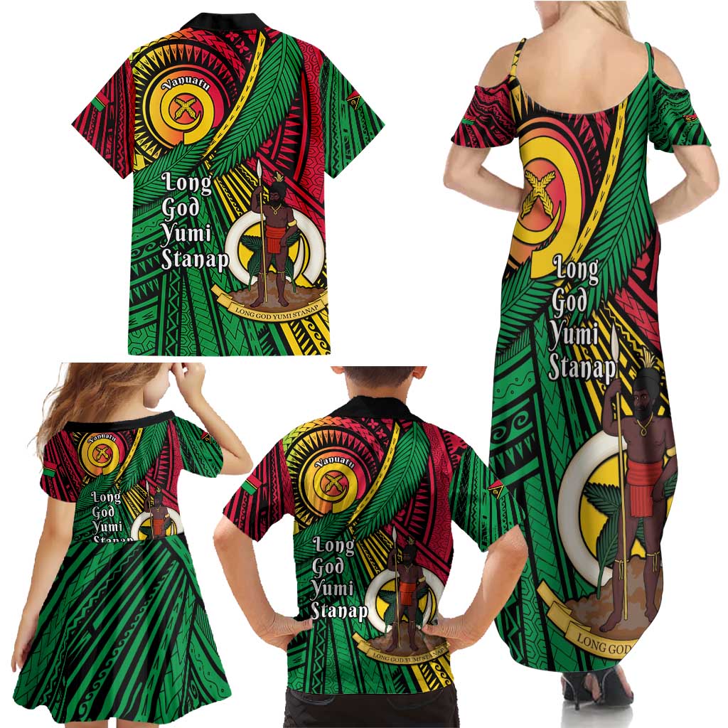 Halo Vanuatu Family Matching Summer Maxi Dress and Hawaiian Shirt Happy 45th Independence Anniversary LT14 - Polynesian Pride