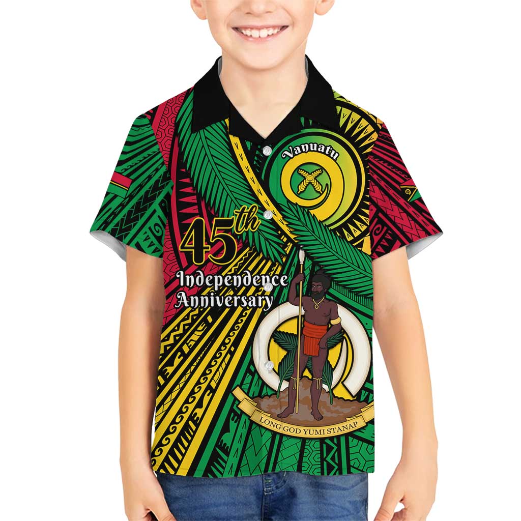Halo Vanuatu Family Matching Summer Maxi Dress and Hawaiian Shirt Happy 45th Independence Anniversary LT14 Son's Shirt Black - Polynesian Pride
