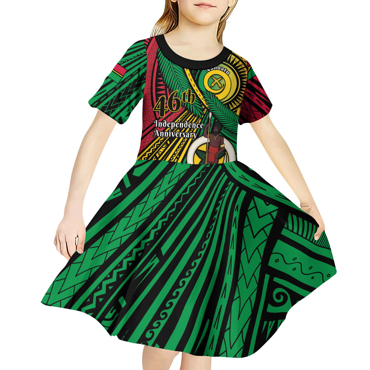 Halo Vanuatu Kid Short Sleeve Dress Happy 46th Independence Anniversary LT14 - Polynesian Pride