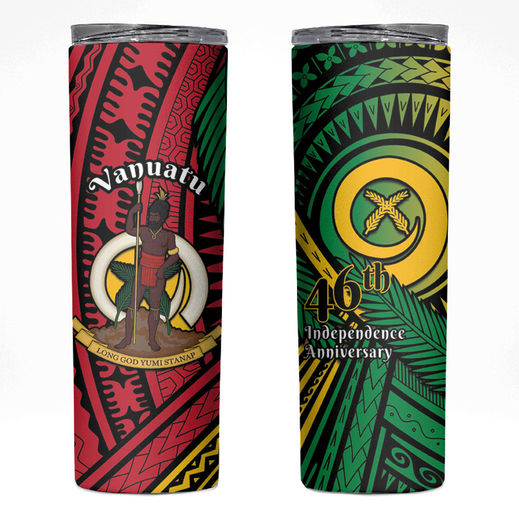 Halo Vanuatu Skinny Tumbler Happy 46th Independence Anniversary LT14 Black - Polynesian Pride