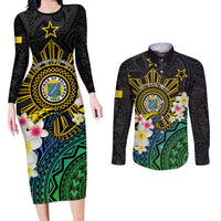 Lalawigan ng Palawan Couples Matching Long Sleeve Bodycon Dress and Long Sleeve Button Shirt Philippines Province Land of Promise LT14 Black - Polynesian Pride