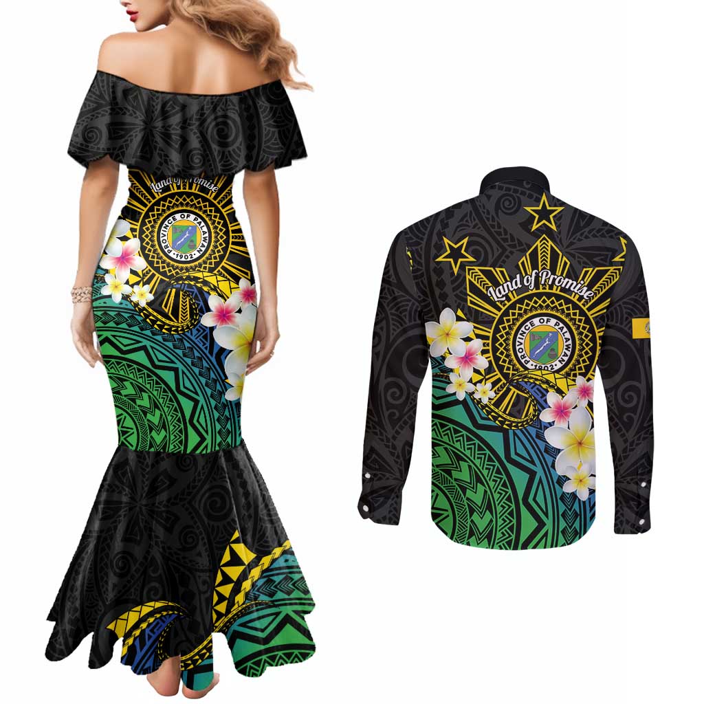 Lalawigan ng Palawan Couples Matching Mermaid Dress and Long Sleeve Button Shirt Philippines Province Land of Promise LT14 - Polynesian Pride