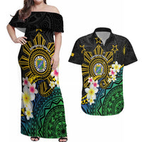 Lalawigan ng Palawan Couples Matching Off Shoulder Maxi Dress and Hawaiian Shirt Philippines Province Land of Promise LT14 Black - Polynesian Pride