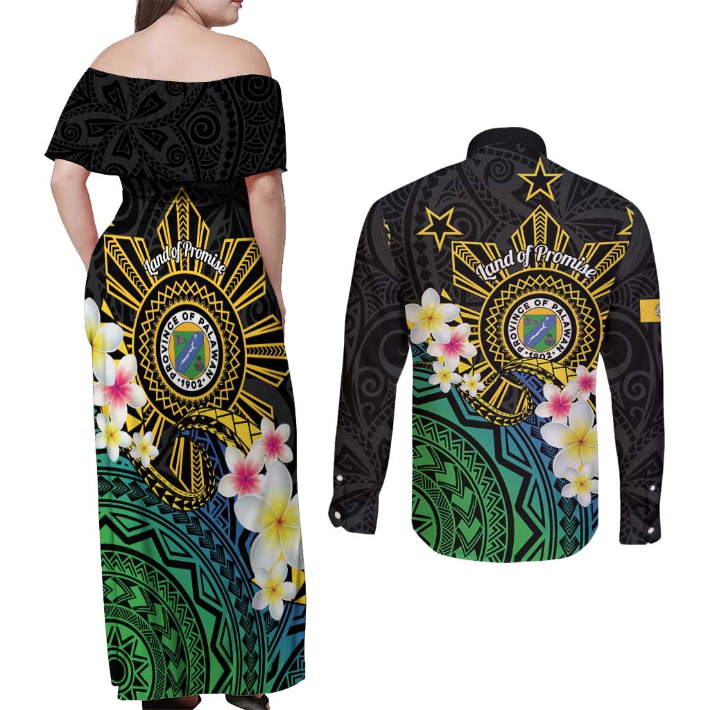 Lalawigan ng Palawan Couples Matching Off Shoulder Maxi Dress and Long Sleeve Button Shirt Philippines Province Land of Promise LT14 - Polynesian Pride