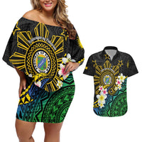 Lalawigan ng Palawan Couples Matching Off Shoulder Short Dress and Hawaiian Shirt Philippines Province Land of Promise LT14 Black - Polynesian Pride