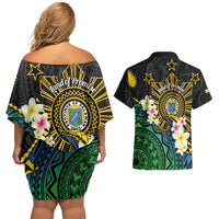 Lalawigan ng Palawan Couples Matching Off Shoulder Short Dress and Hawaiian Shirt Philippines Province Land of Promise LT14 - Polynesian Pride