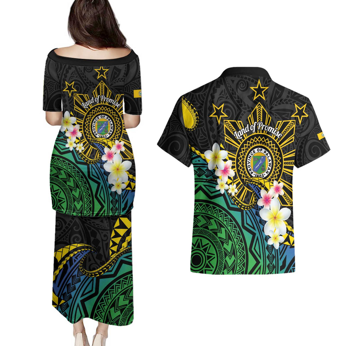 Lalawigan ng Palawan Couples Matching Puletasi and Hawaiian Shirt Philippines Province Land of Promise LT14 - Polynesian Pride