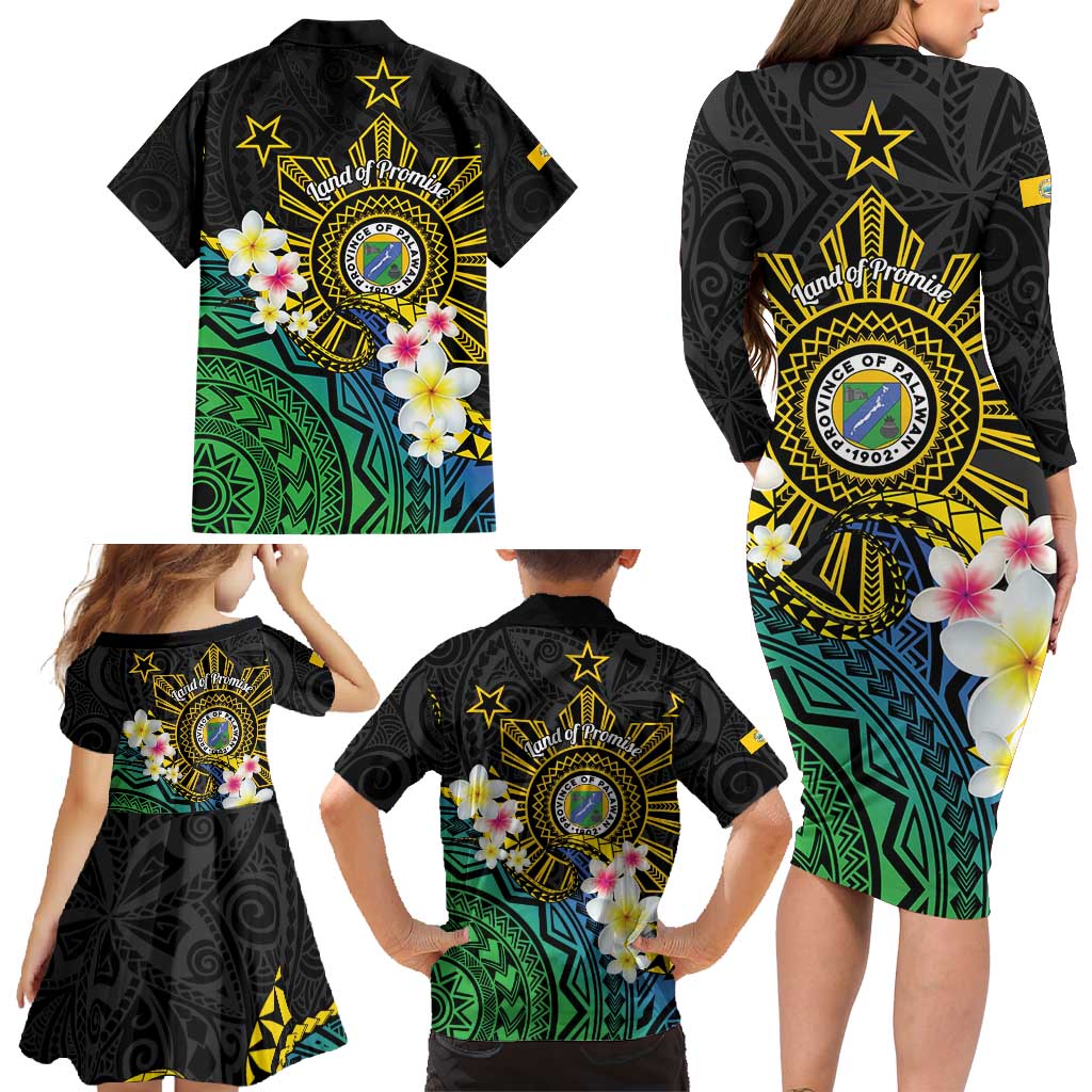 Lalawigan ng Palawan Family Matching Long Sleeve Bodycon Dress and Hawaiian Shirt Philippines Province Land of Promise LT14 - Polynesian Pride