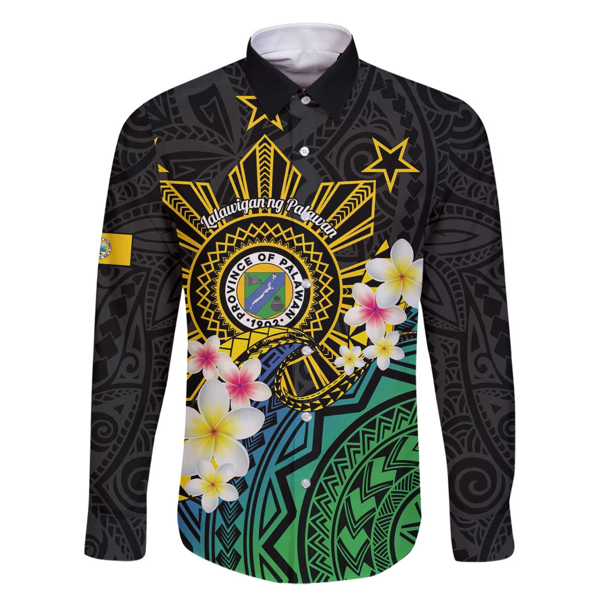 Lalawigan ng Palawan Family Matching Off The Shoulder Long Sleeve Dress and Hawaiian Shirt Philippines Province Land of Promise LT14 Dad's Shirt - Long Sleeve Black - Polynesian Pride