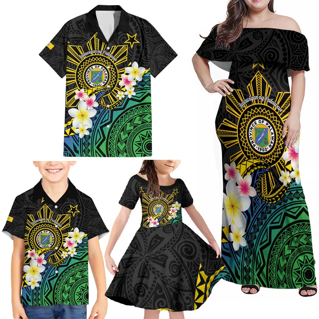 Lalawigan ng Palawan Family Matching Off Shoulder Maxi Dress and Hawaiian Shirt Philippines Province Land of Promise LT14 - Polynesian Pride