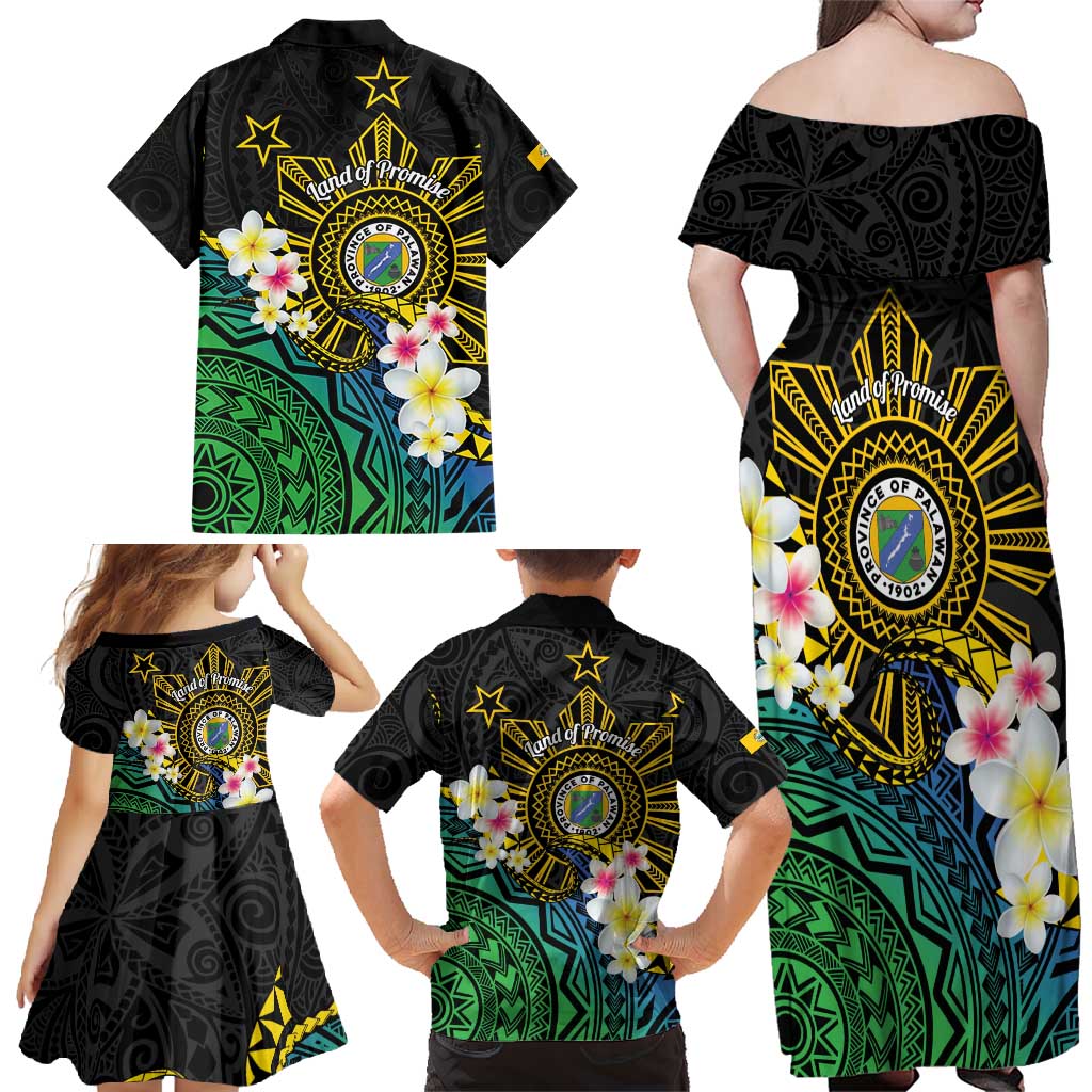 Lalawigan ng Palawan Family Matching Off Shoulder Maxi Dress and Hawaiian Shirt Philippines Province Land of Promise LT14 - Polynesian Pride