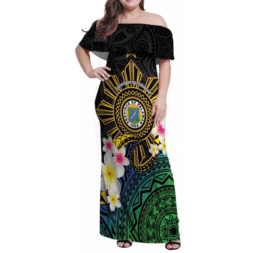 Lalawigan ng Palawan Family Matching Off Shoulder Maxi Dress and Hawaiian Shirt Philippines Province Land of Promise LT14 Mom's Dress Black - Polynesian Pride