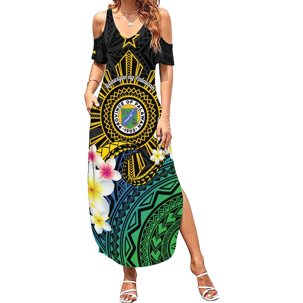 Lalawigan ng Palawan Family Matching Summer Maxi Dress and Hawaiian Shirt Philippines Province Land of Promise LT14 Mom's Dress Black - Polynesian Pride