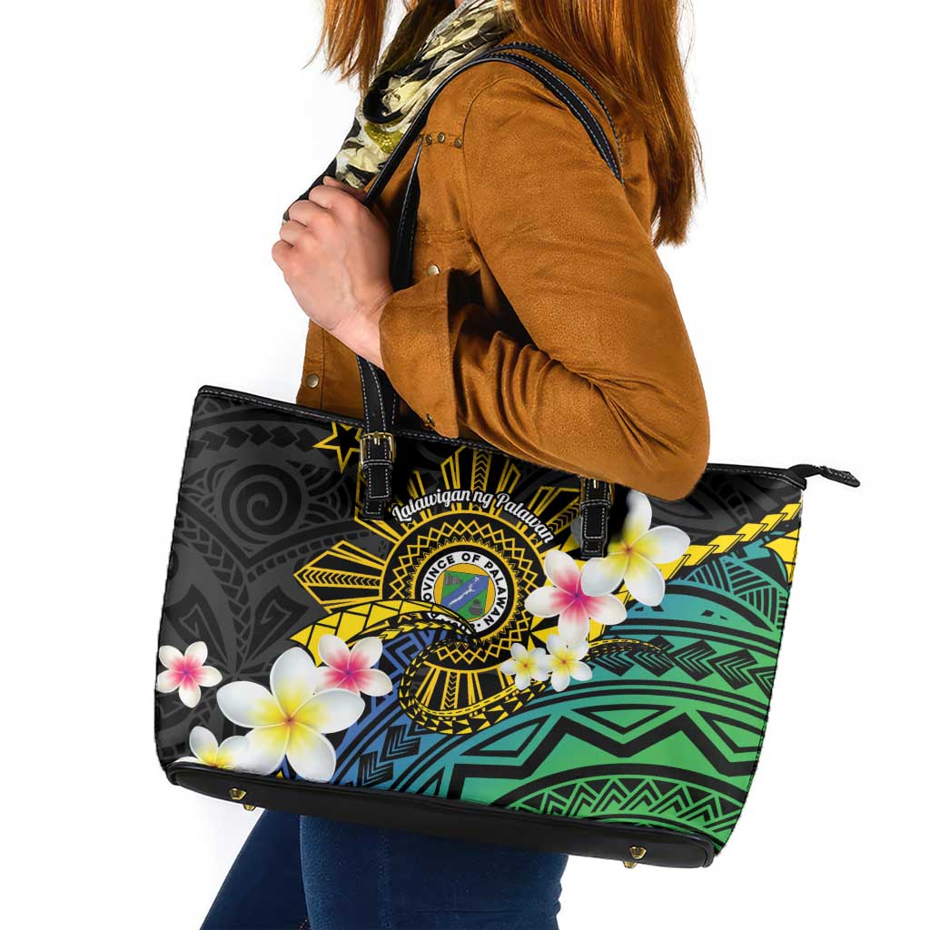 Lalawigan ng Palawan Leather Tote Bag Philippines Province Land of Promise LT14 Black - Polynesian Pride