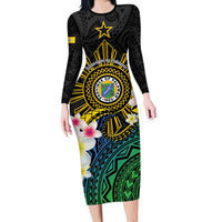 Lalawigan ng Palawan Long Sleeve Bodycon Dress Philippines Province Land of Promise LT14 Long Dress Black - Polynesian Pride